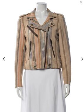 Frye Striped Biker Beige Suede Moto Jacket